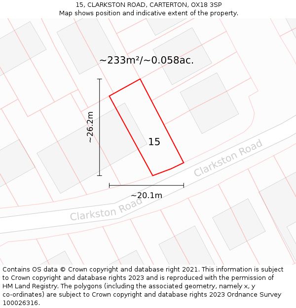 15, CLARKSTON ROAD, CARTERTON, OX18 3SP: Plot and title map