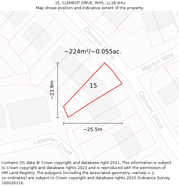 15, CLEMENT DRIVE, RHYL, LL18 4HU: Plot and title map