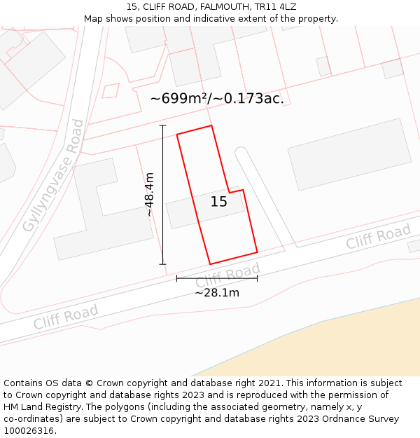 15, CLIFF ROAD, FALMOUTH, TR11 4LZ: Plot and title map