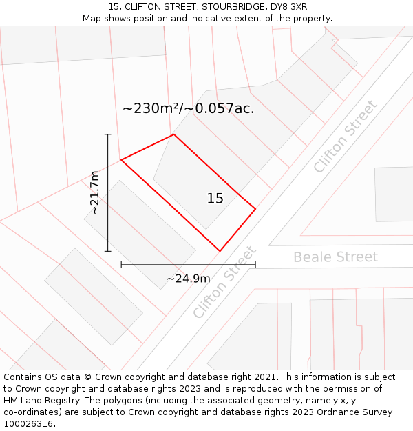 15, CLIFTON STREET, STOURBRIDGE, DY8 3XR: Plot and title map