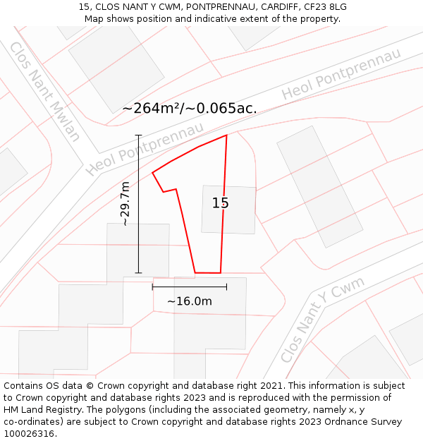 15, CLOS NANT Y CWM, PONTPRENNAU, CARDIFF, CF23 8LG: Plot and title map