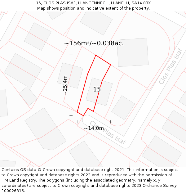 15, CLOS PLAS ISAF, LLANGENNECH, LLANELLI, SA14 8RX: Plot and title map