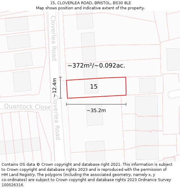 15, CLOVERLEA ROAD, BRISTOL, BS30 8LE: Plot and title map