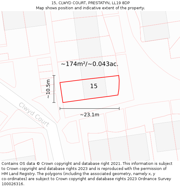 15, CLWYD COURT, PRESTATYN, LL19 8DP: Plot and title map