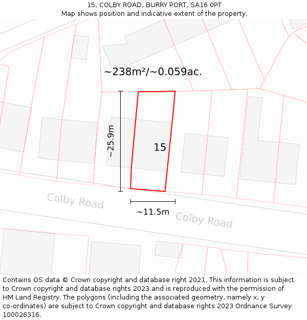 15, COLBY ROAD, BURRY PORT, SA16 0PT: Plot and title map