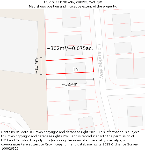 15, COLERIDGE WAY, CREWE, CW1 5JW: Plot and title map