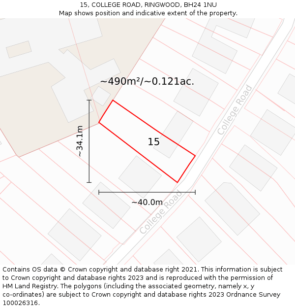 15, COLLEGE ROAD, RINGWOOD, BH24 1NU: Plot and title map