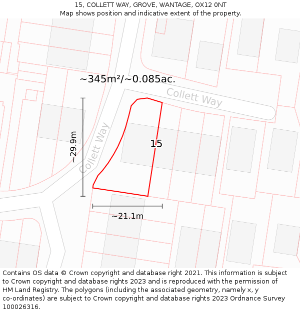 15, COLLETT WAY, GROVE, WANTAGE, OX12 0NT: Plot and title map