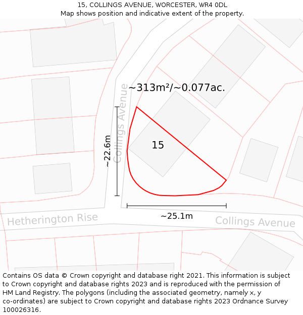 15, COLLINGS AVENUE, WORCESTER, WR4 0DL: Plot and title map