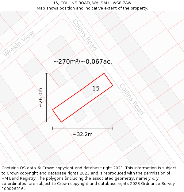 15, COLLINS ROAD, WALSALL, WS8 7AW: Plot and title map