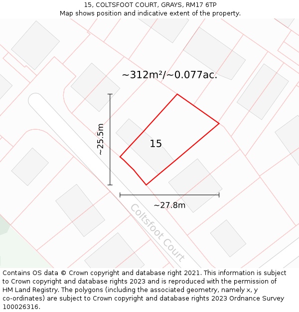 15, COLTSFOOT COURT, GRAYS, RM17 6TP: Plot and title map