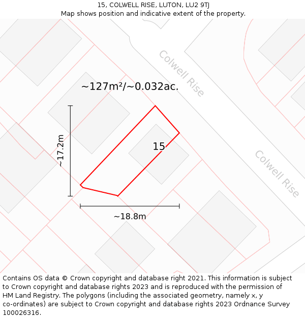 15, COLWELL RISE, LUTON, LU2 9TJ: Plot and title map