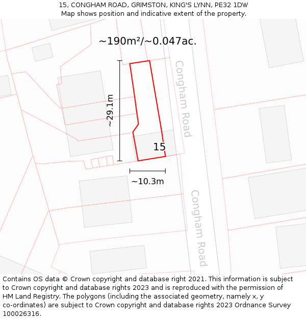 15, CONGHAM ROAD, GRIMSTON, KING'S LYNN, PE32 1DW: Plot and title map