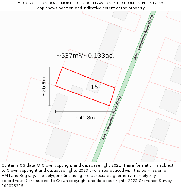 15, CONGLETON ROAD NORTH, CHURCH LAWTON, STOKE-ON-TRENT, ST7 3AZ: Plot and title map