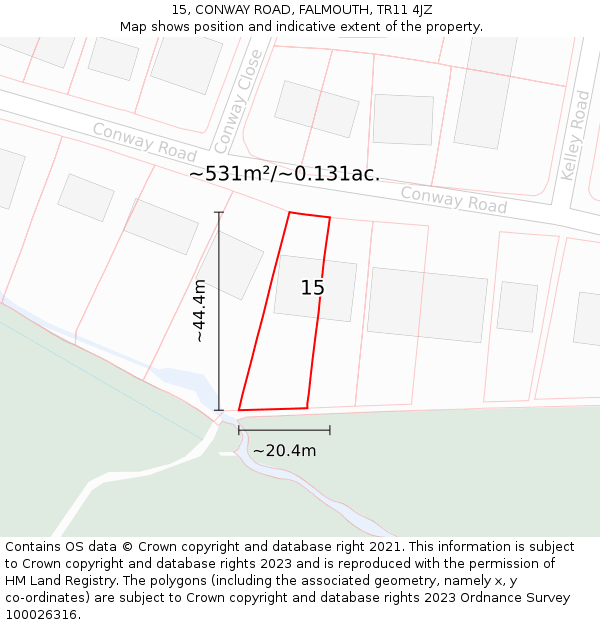 15, CONWAY ROAD, FALMOUTH, TR11 4JZ: Plot and title map