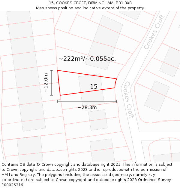 15, COOKES CROFT, BIRMINGHAM, B31 3XR: Plot and title map