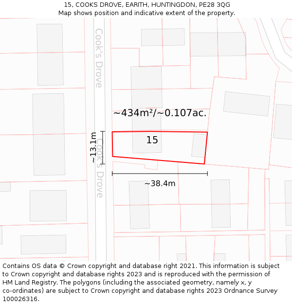 15, COOKS DROVE, EARITH, HUNTINGDON, PE28 3QG: Plot and title map