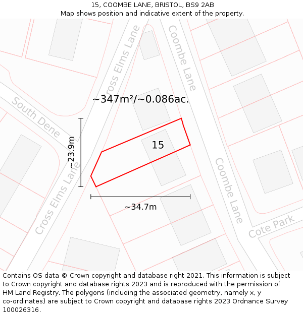15, COOMBE LANE, BRISTOL, BS9 2AB: Plot and title map