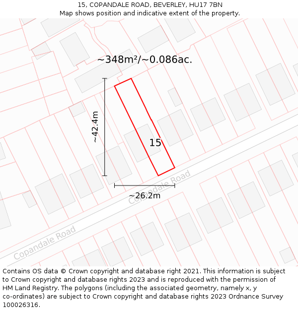 15, COPANDALE ROAD, BEVERLEY, HU17 7BN: Plot and title map