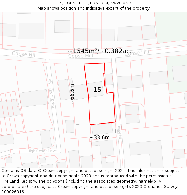 15, COPSE HILL, LONDON, SW20 0NB: Plot and title map