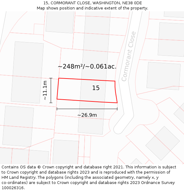 15, CORMORANT CLOSE, WASHINGTON, NE38 0DE: Plot and title map