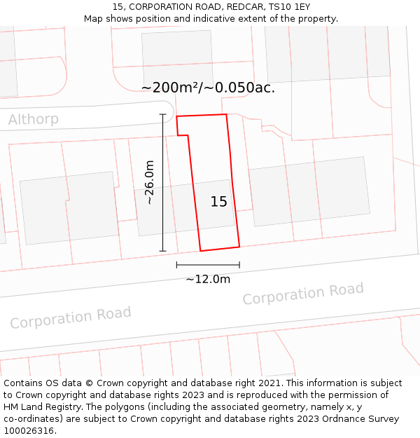 15, CORPORATION ROAD, REDCAR, TS10 1EY: Plot and title map