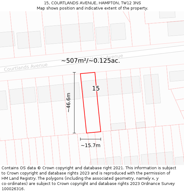 15, COURTLANDS AVENUE, HAMPTON, TW12 3NS: Plot and title map