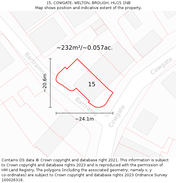 15, COWGATE, WELTON, BROUGH, HU15 1NB: Plot and title map