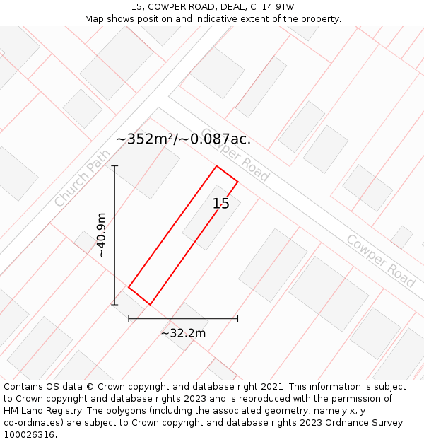 15, COWPER ROAD, DEAL, CT14 9TW: Plot and title map
