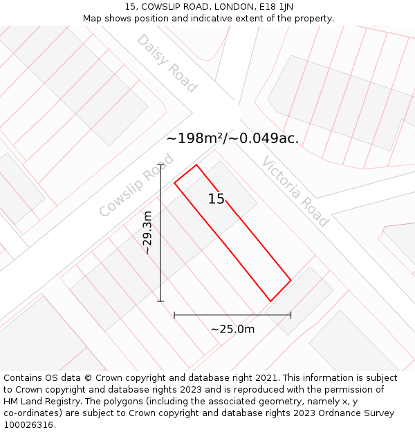 15, COWSLIP ROAD, LONDON, E18 1JN: Plot and title map