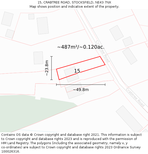 15, CRABTREE ROAD, STOCKSFIELD, NE43 7NX: Plot and title map