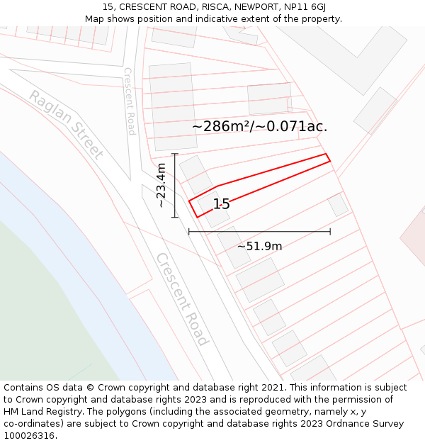 15, CRESCENT ROAD, RISCA, NEWPORT, NP11 6GJ: Plot and title map