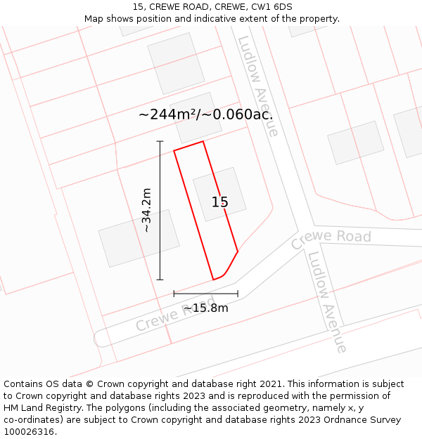 15, CREWE ROAD, CREWE, CW1 6DS: Plot and title map