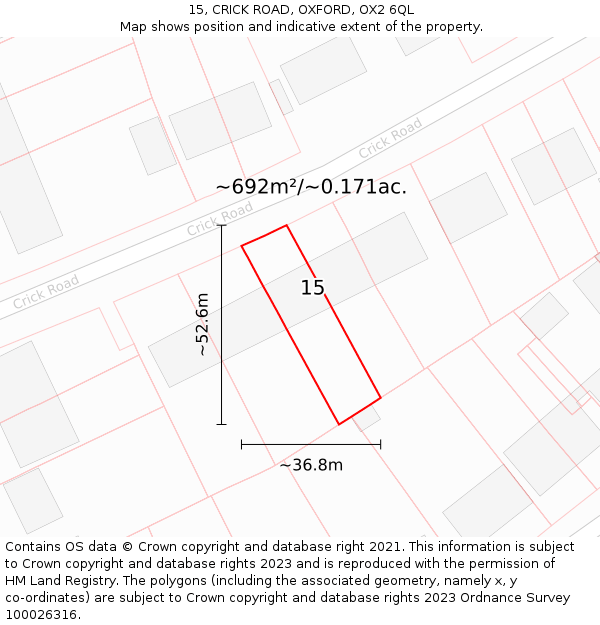 15, CRICK ROAD, OXFORD, OX2 6QL: Plot and title map