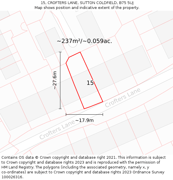 15, CROFTERS LANE, SUTTON COLDFIELD, B75 5UJ: Plot and title map