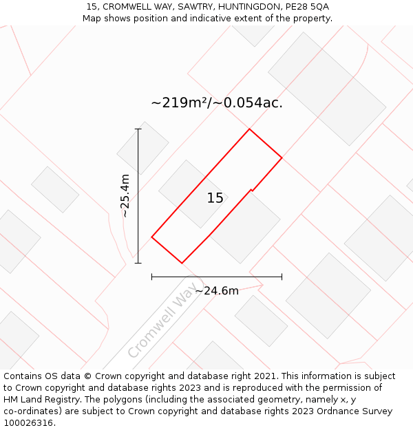 15, CROMWELL WAY, SAWTRY, HUNTINGDON, PE28 5QA: Plot and title map