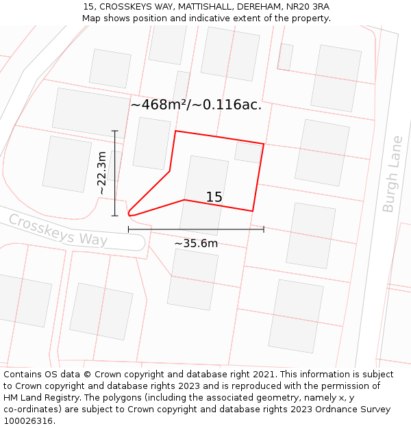 15, CROSSKEYS WAY, MATTISHALL, DEREHAM, NR20 3RA: Plot and title map