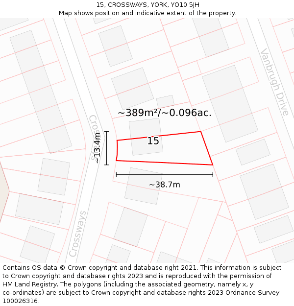 15, CROSSWAYS, YORK, YO10 5JH: Plot and title map