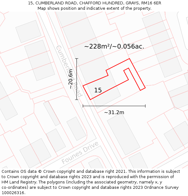 15, CUMBERLAND ROAD, CHAFFORD HUNDRED, GRAYS, RM16 6ER: Plot and title map