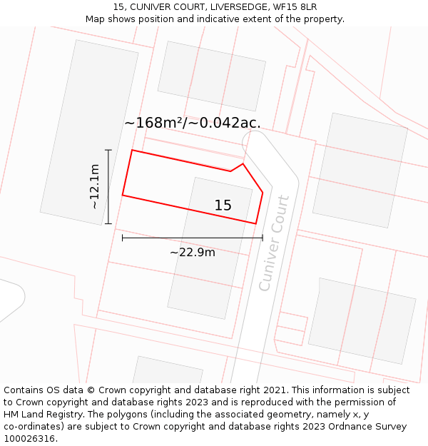 15, CUNIVER COURT, LIVERSEDGE, WF15 8LR: Plot and title map