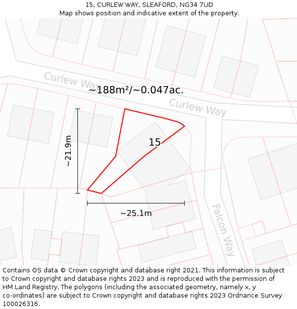 15, CURLEW WAY, SLEAFORD, NG34 7UD: Plot and title map