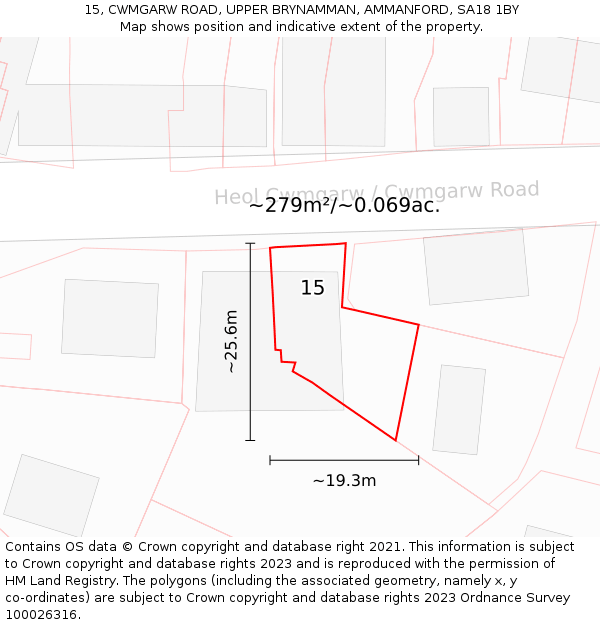 15, CWMGARW ROAD, UPPER BRYNAMMAN, AMMANFORD, SA18 1BY: Plot and title map