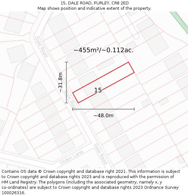 15, DALE ROAD, PURLEY, CR8 2ED: Plot and title map