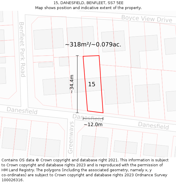 15, DANESFIELD, BENFLEET, SS7 5EE: Plot and title map