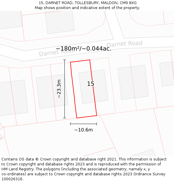 15, DARNET ROAD, TOLLESBURY, MALDON, CM9 8XG: Plot and title map