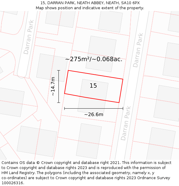 15, DARRAN PARK, NEATH ABBEY, NEATH, SA10 6PX: Plot and title map
