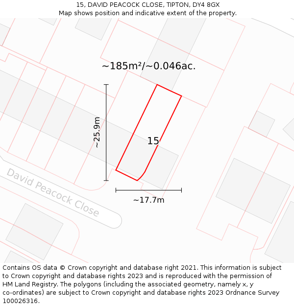 15, DAVID PEACOCK CLOSE, TIPTON, DY4 8GX: Plot and title map