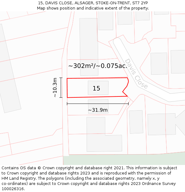 15, DAVIS CLOSE, ALSAGER, STOKE-ON-TRENT, ST7 2YP: Plot and title map