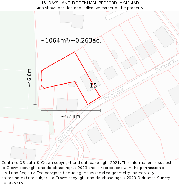 15, DAYS LANE, BIDDENHAM, BEDFORD, MK40 4AD: Plot and title map