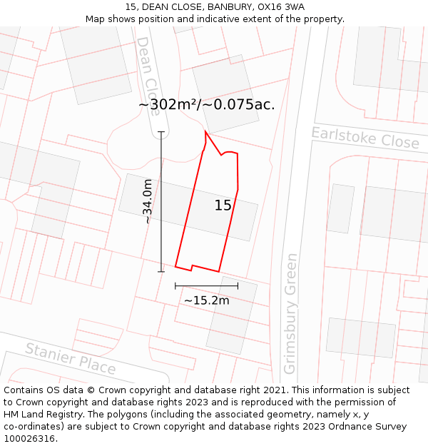 15, DEAN CLOSE, BANBURY, OX16 3WA: Plot and title map
